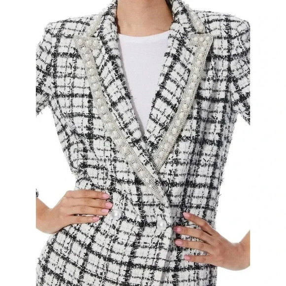 $895 Alice + Olivia Justin White Tweed Big Pearls Embellished Blazer Sz 0 - Picture 2 of 16